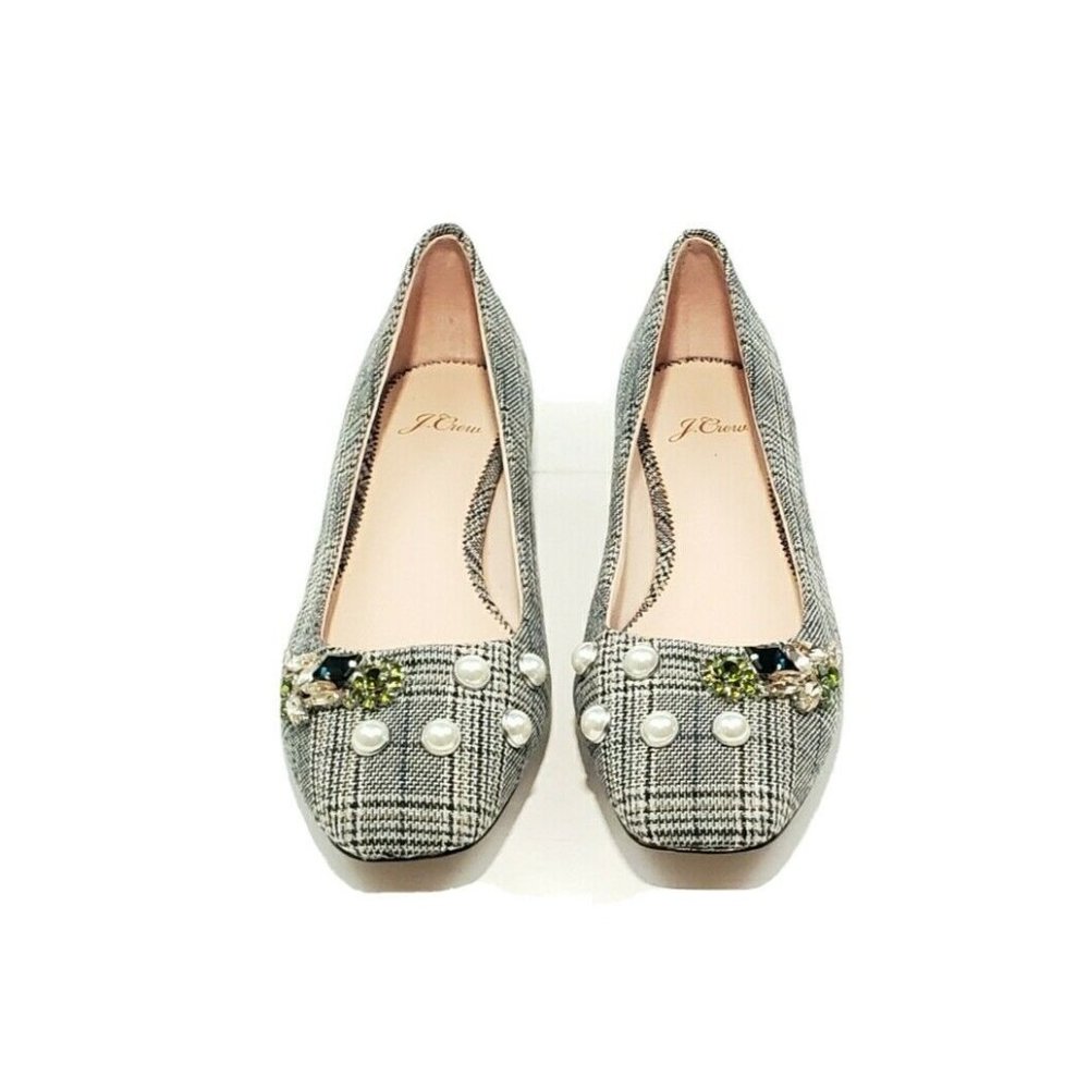 J Crew Sally Poppy Ballet Flats Pearls Rhinestones
